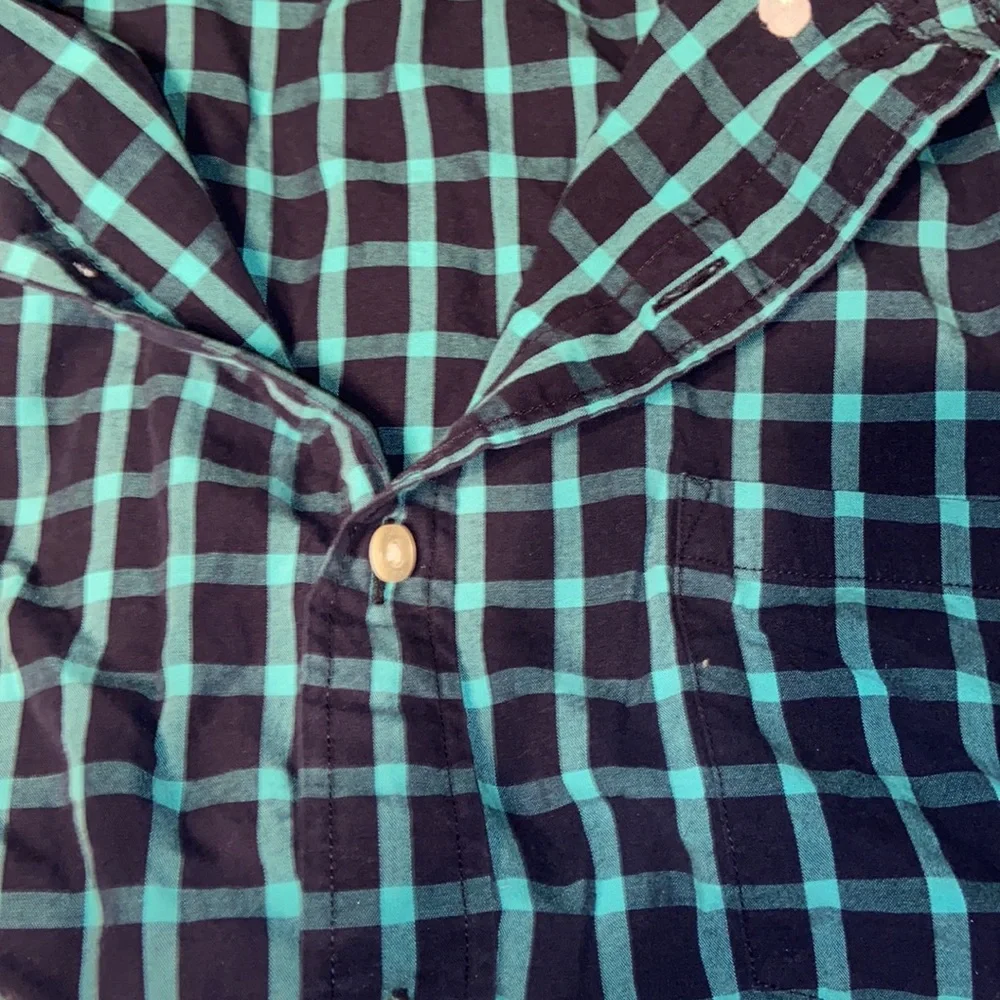 J. Crew button down long sleeved teal and black button downed shirt